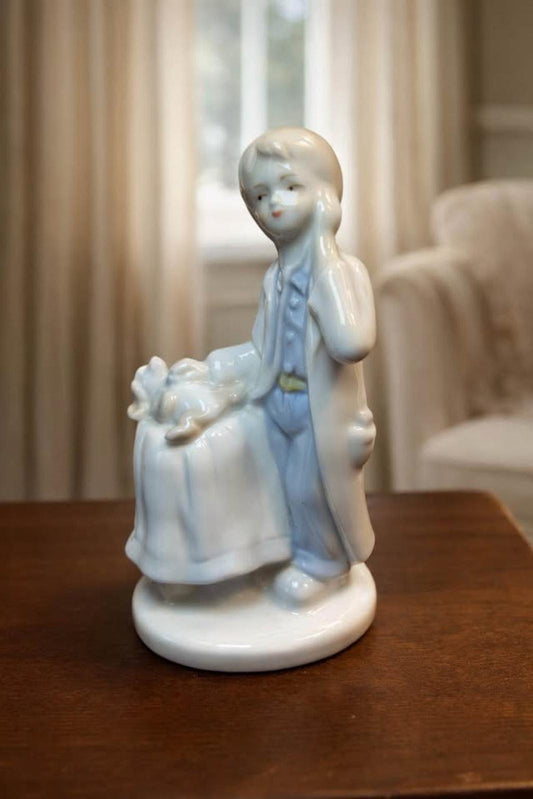 K's Collection Vintage Porcelain Young Veterinarian Figurine - Hand Painted Pastel Boy with Dog