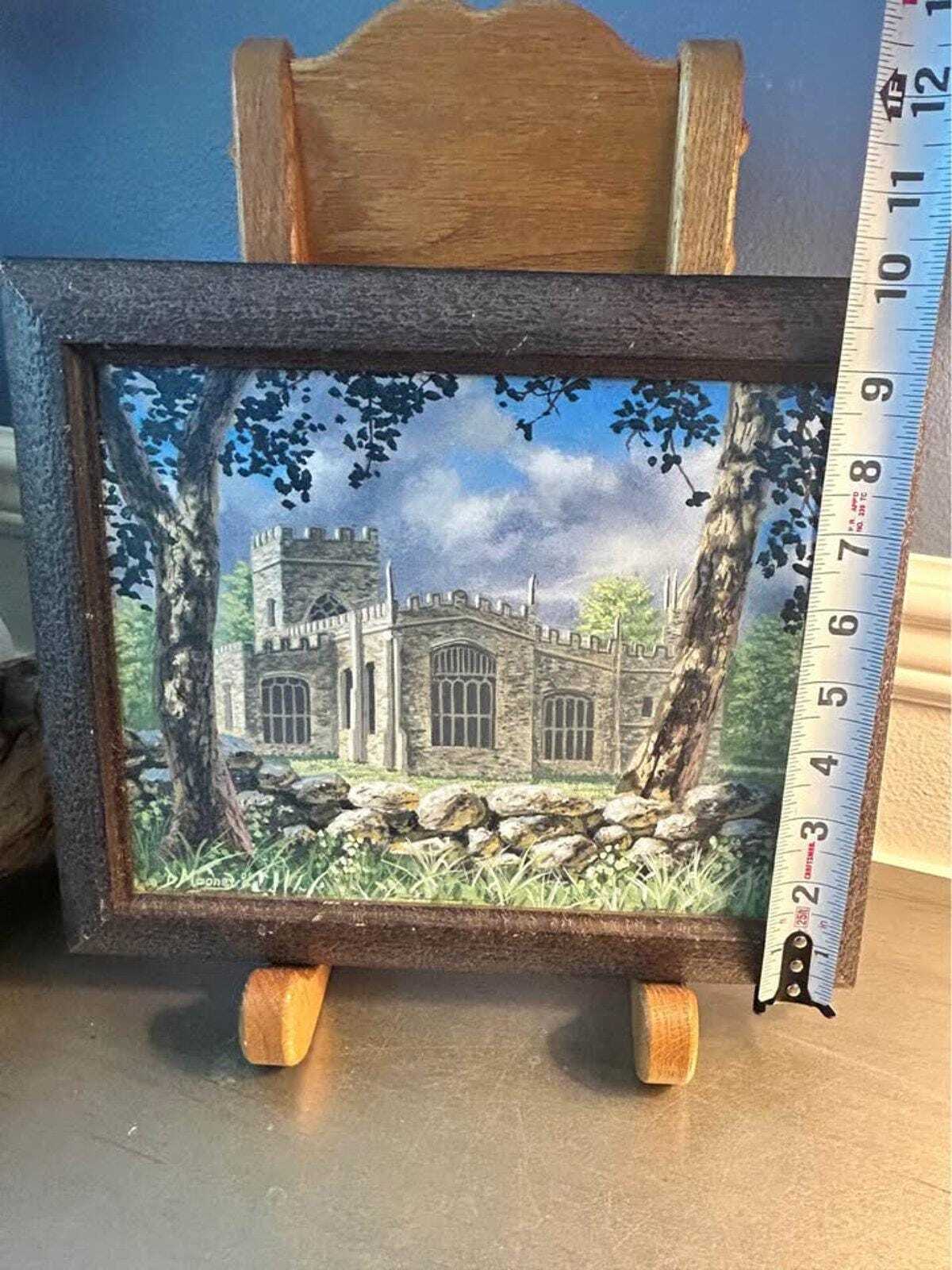 Vintage 1984 D. Mooney Original English Parish Church Landscape Painting