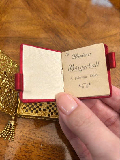 Antique 1896 Viennese Gilt Metal Dance Card Carnet de Bal by F.W. Papke