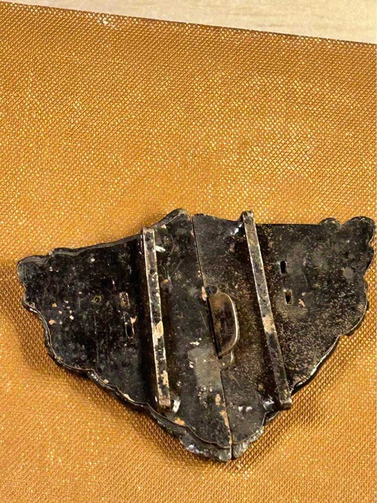 Antique Victorian Mourning Sash Buckle Cast Grape Vine Motif Japanned Metal
