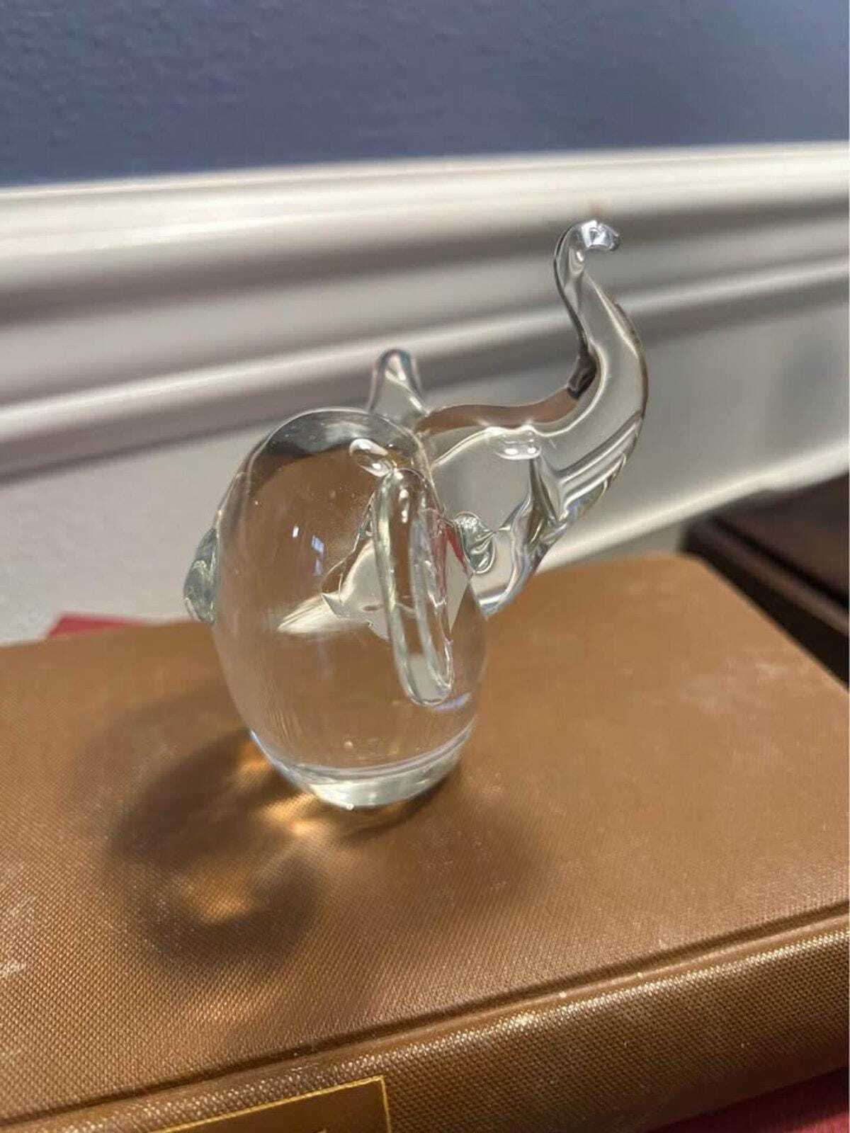 Hand Blown Clear Glass Elephant Figurine - Trunk Up for Good Luck