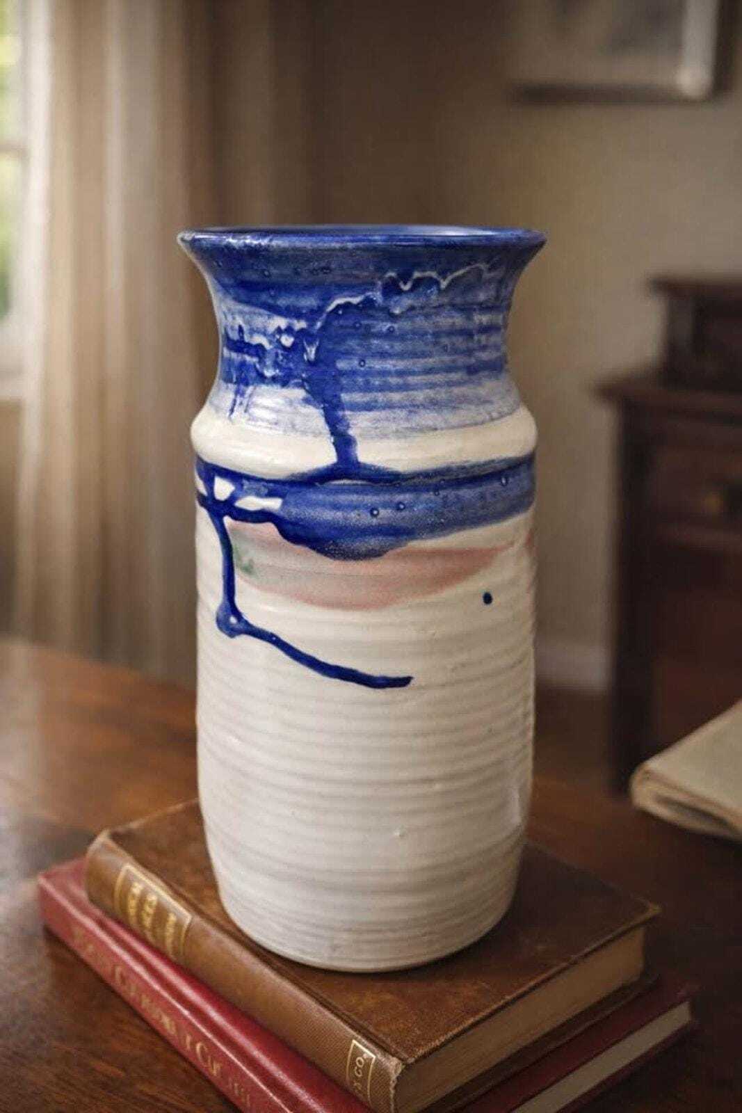 V. Keaveny Signed Studio Pottery - MCM Drip Glaze Stoneware