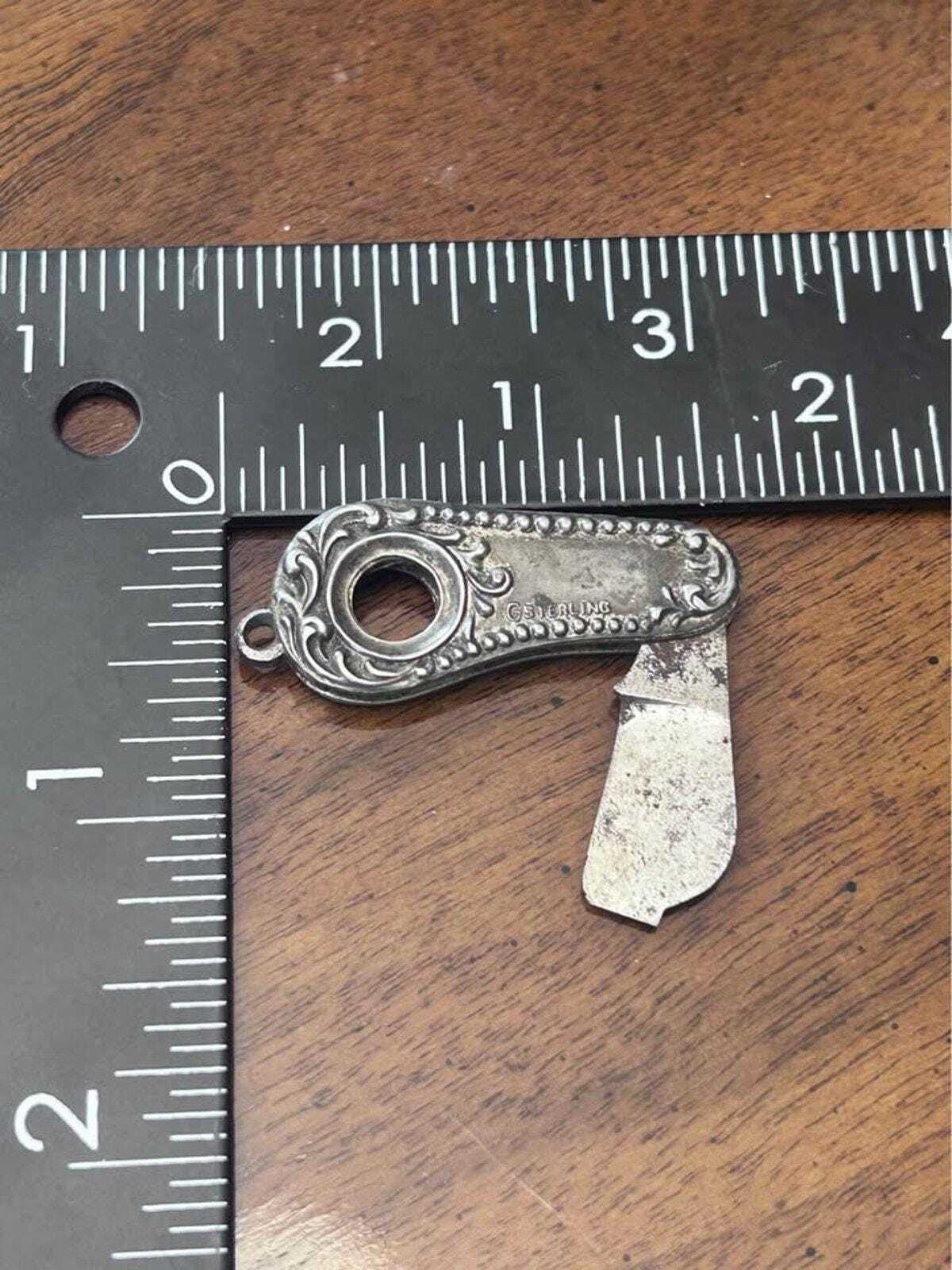 Antique Sterling Silver Watch Fob Pocket Knife Cigar Cutter