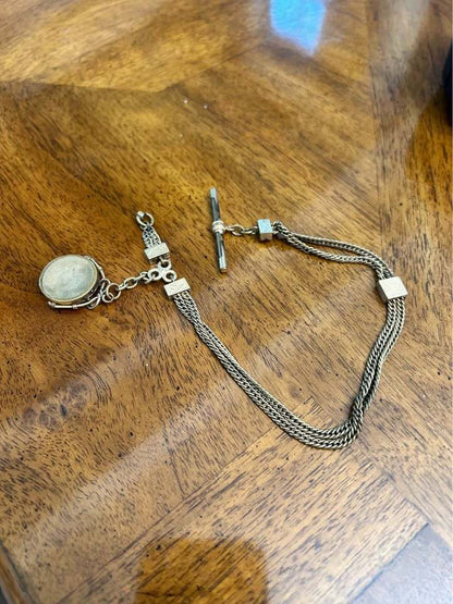 Antique Victorian Gold Filled Multi-Strand Albert Watch Chain with Photo Locket