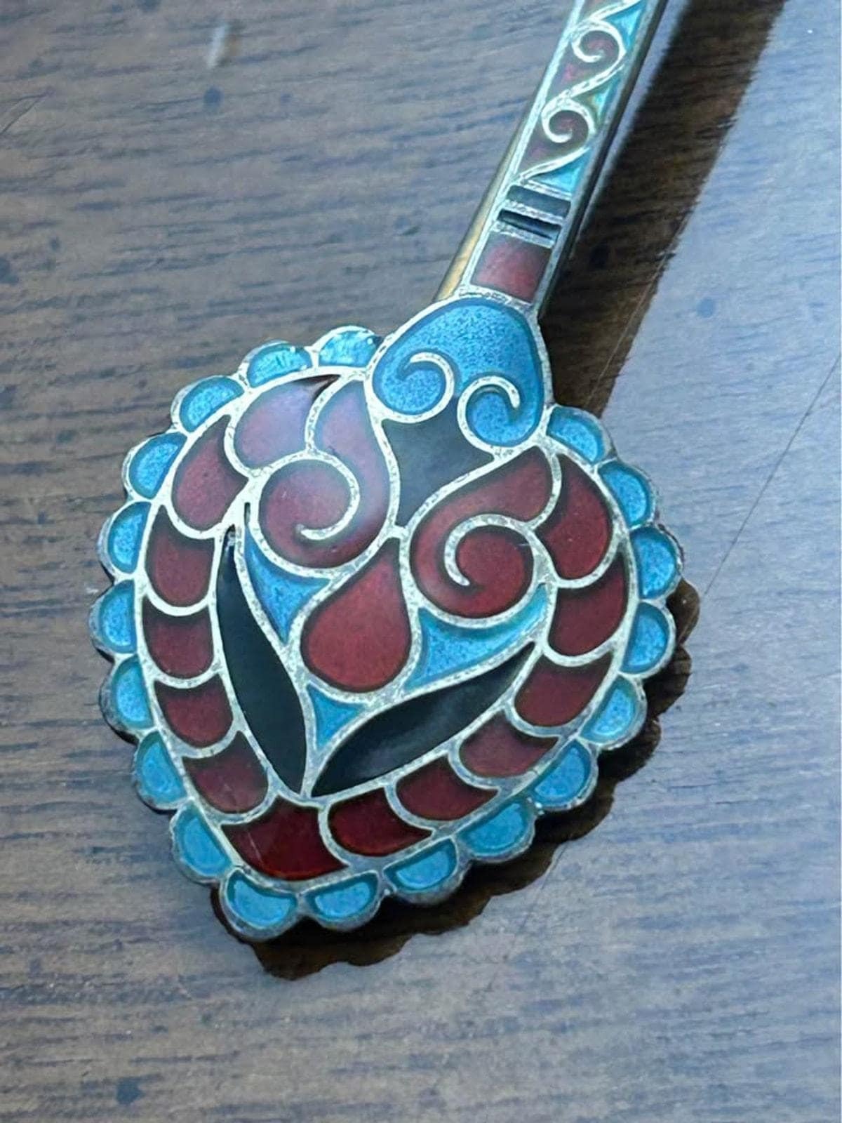Antique J. Tostrup Sterling Silver Enamel Shawl Pin, Viking Revival Stick Brooch