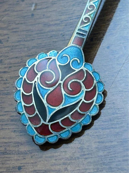 Antique J. Tostrup Sterling Silver Enamel Shawl Pin, Viking Revival Stick Brooch