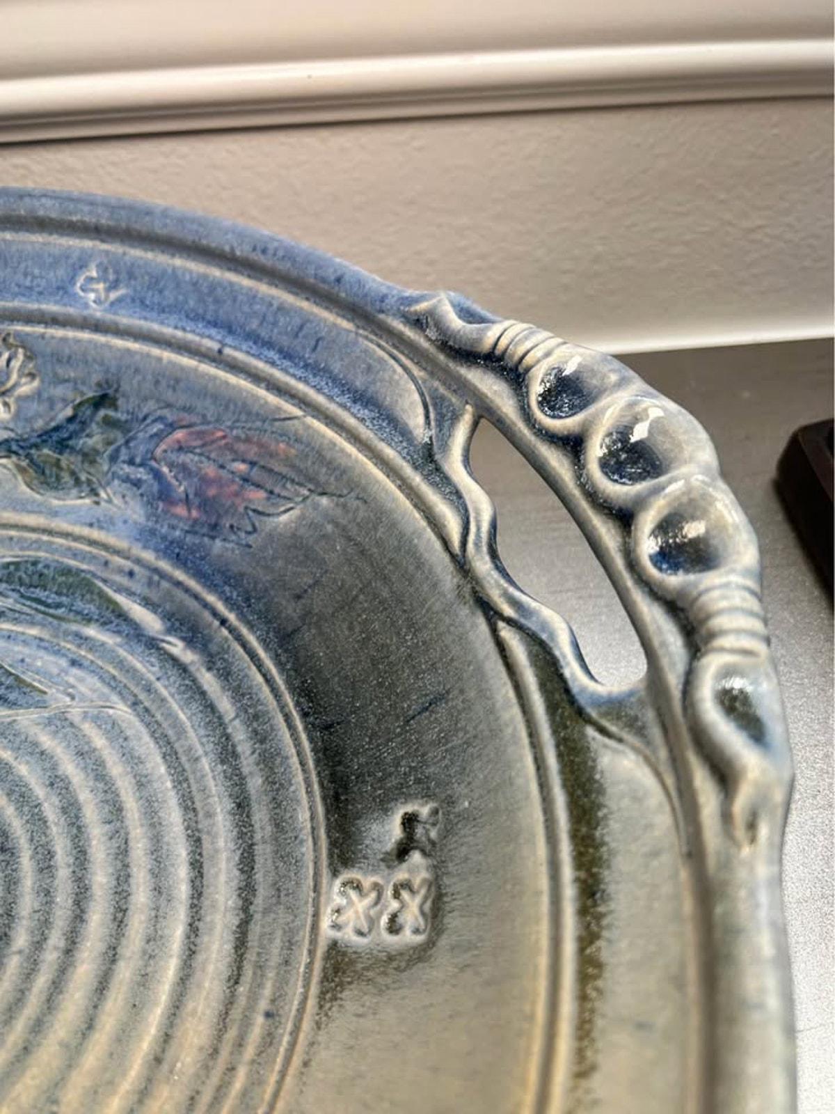 Walter Sargent 1987 Signed Large Floral Stoneware Bowl - 15.5 Inch