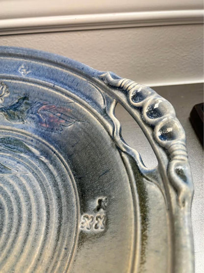Walter Sargent 1987 Signed Large Floral Stoneware Bowl - 15.5 Inch