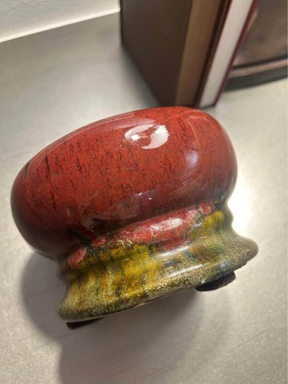 Vintage Oxblood Ceramic Candle Pedestal – Sang de Boeuf Art Pottery Holder