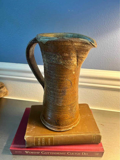 Vintage Tad Demsey Studio Pottery Tall Pitcher Hand Thrown Stoneware Combed Jug