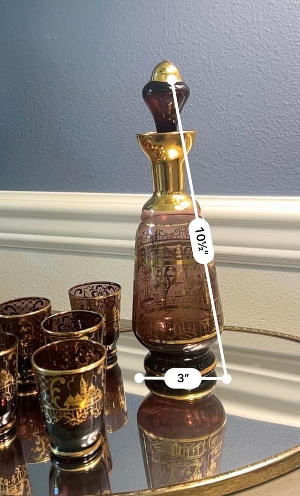 Mid-Century Venetian Amethyst Glass Decanter Set with 6 Cordial Glasses