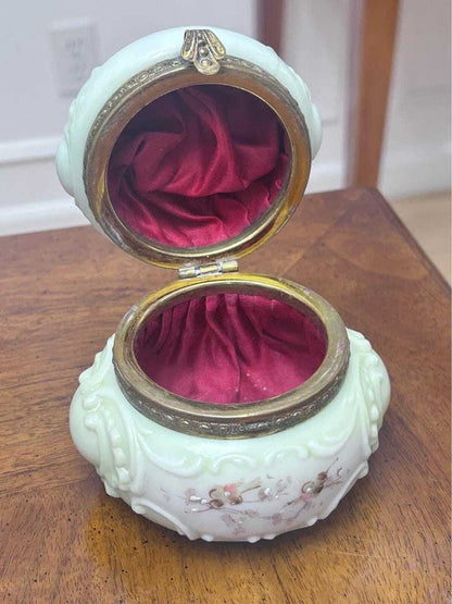 Antique C.F. Monroe Wave Crest Opal Glass Floral Dresser Box