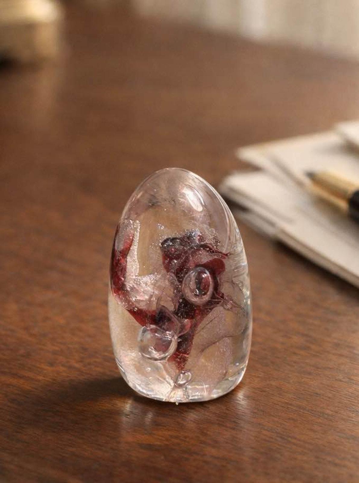Vintage Clear and Pink Swirl Art Glass Egg Paperweight