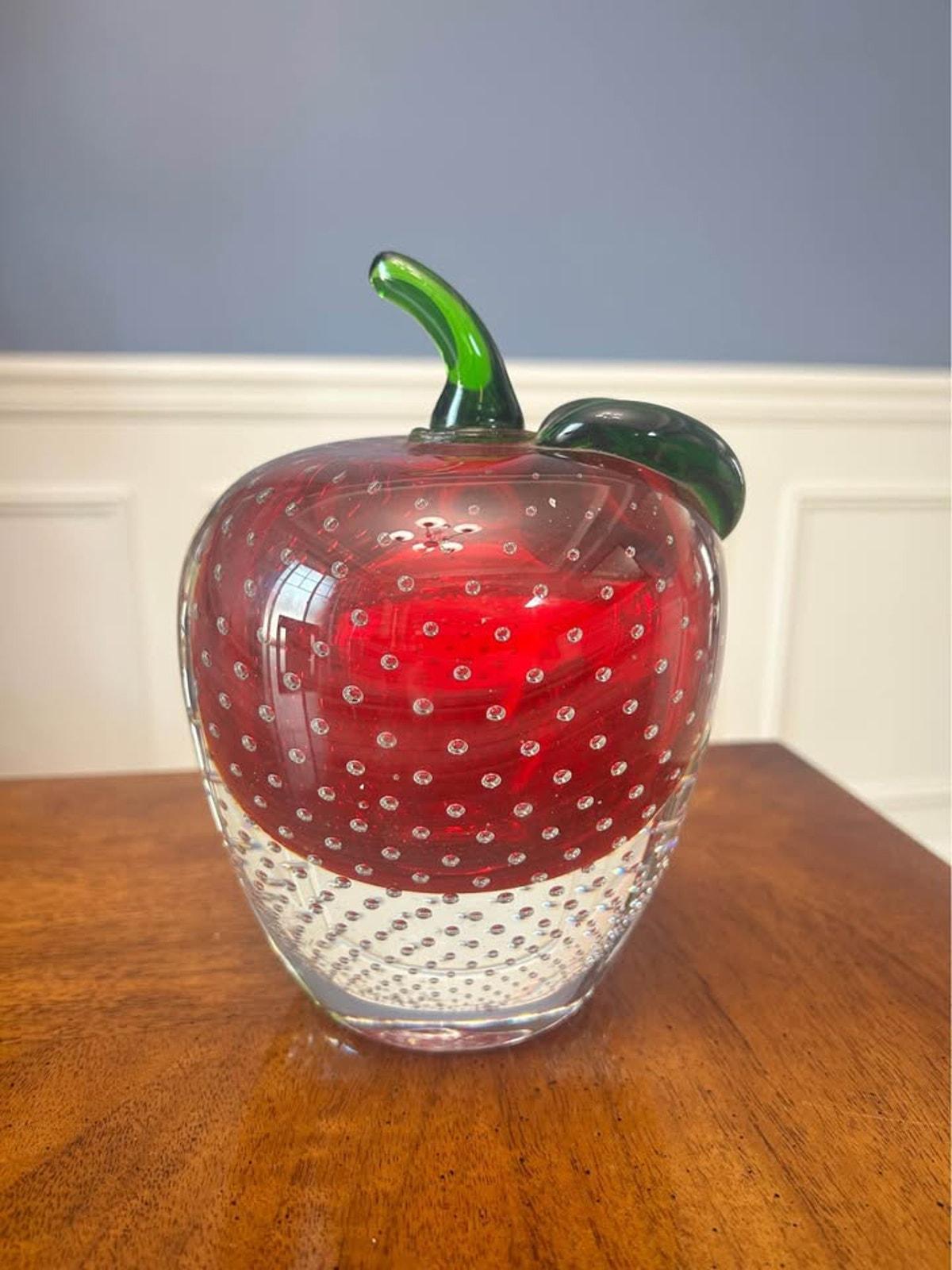 Vintage Murano Style Red Bullicante Art Glass Apple Paperweight