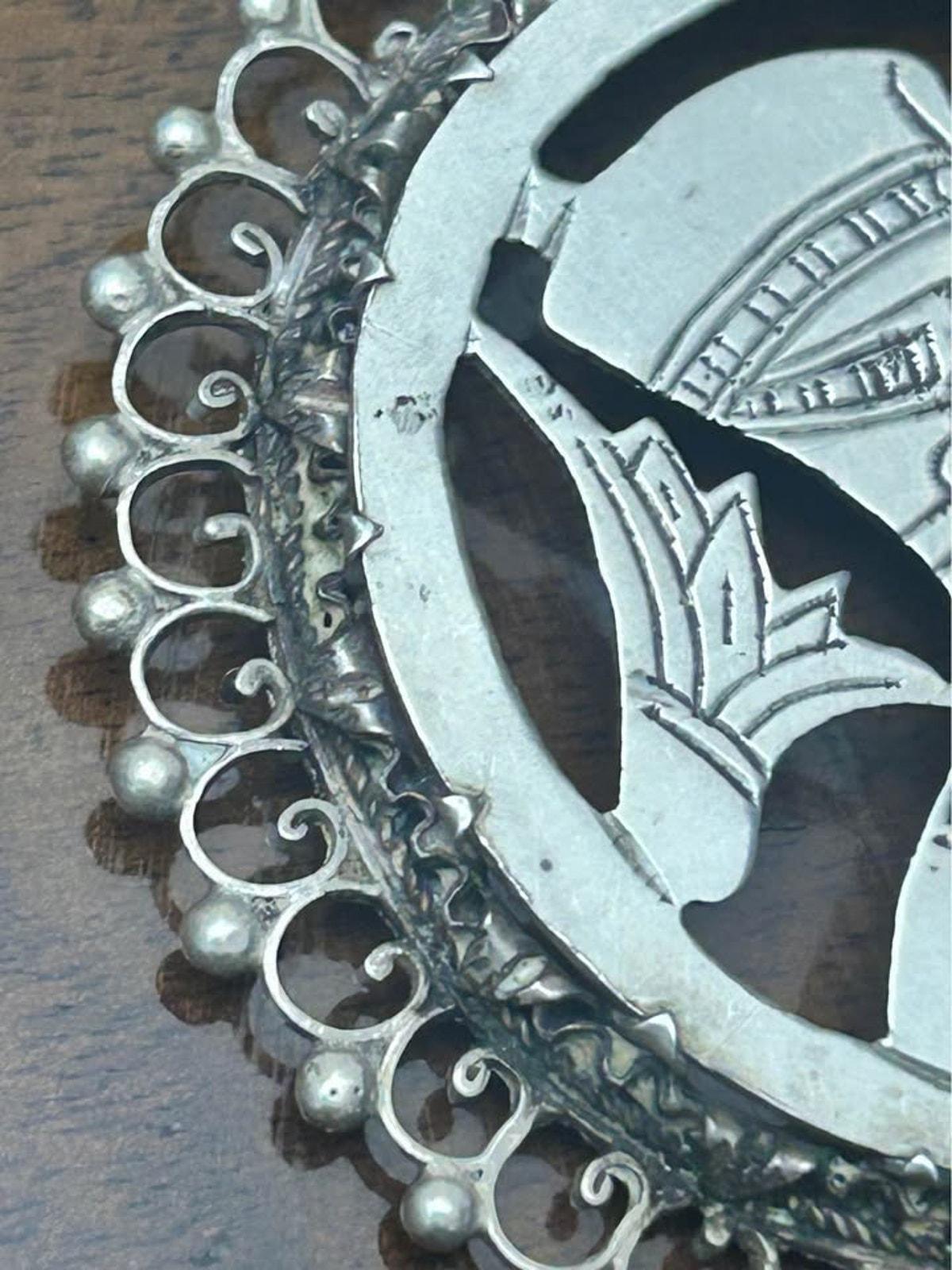 Vintage Egyptian Revival Sterling Silver Nefertiti Pendant Large Cut Out Medallion