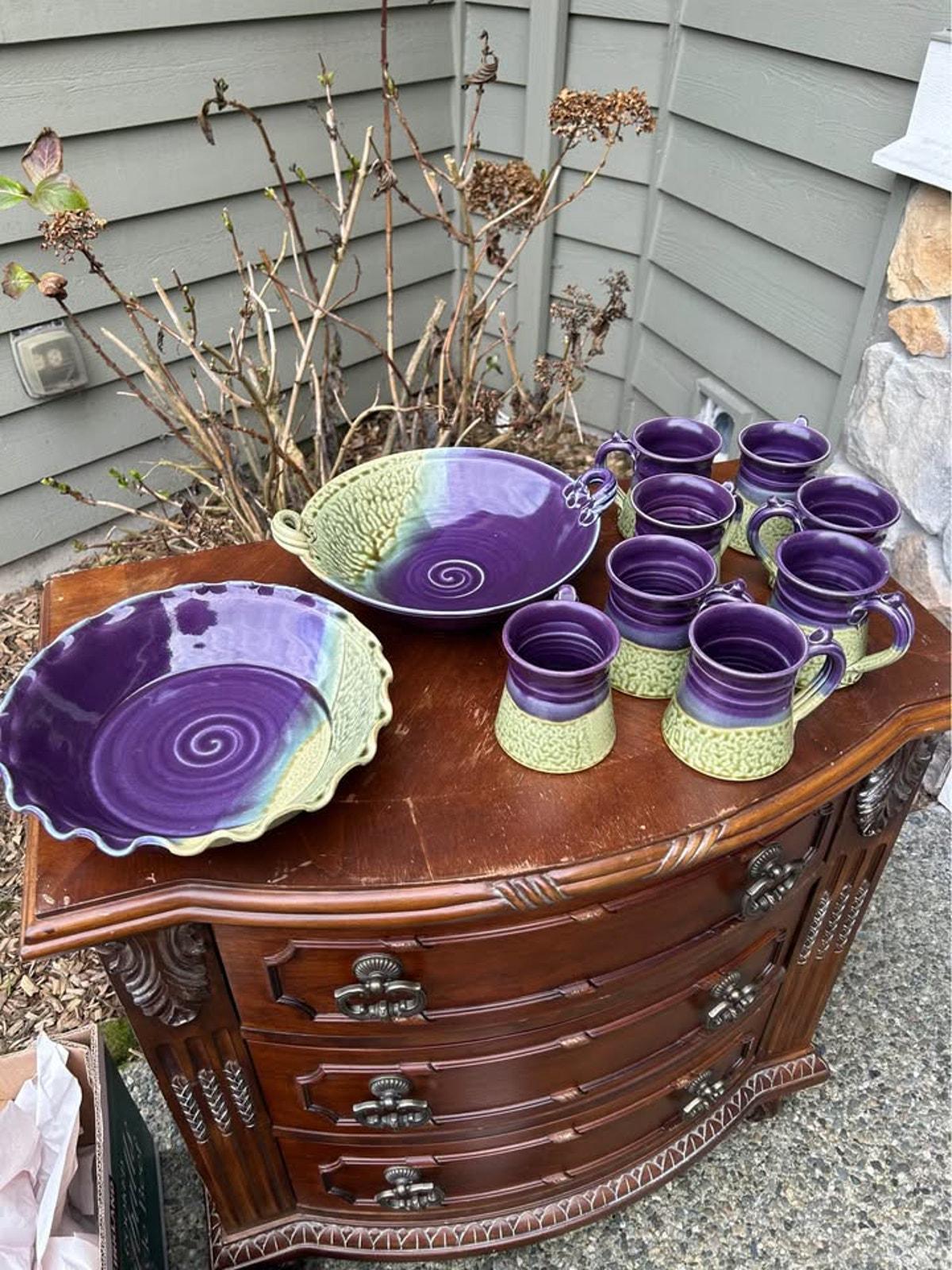 Tom Hudak Studio Pottery 10-Piece Service Set - Amethyst & Lichen Glaze