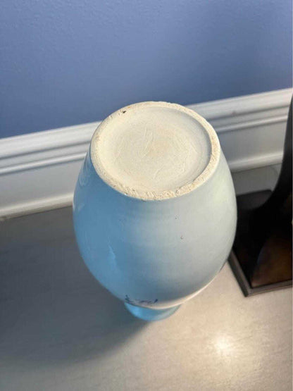 Large Hand-Painted Calla Lily Ceramic Vase with Chinese Calligraphy