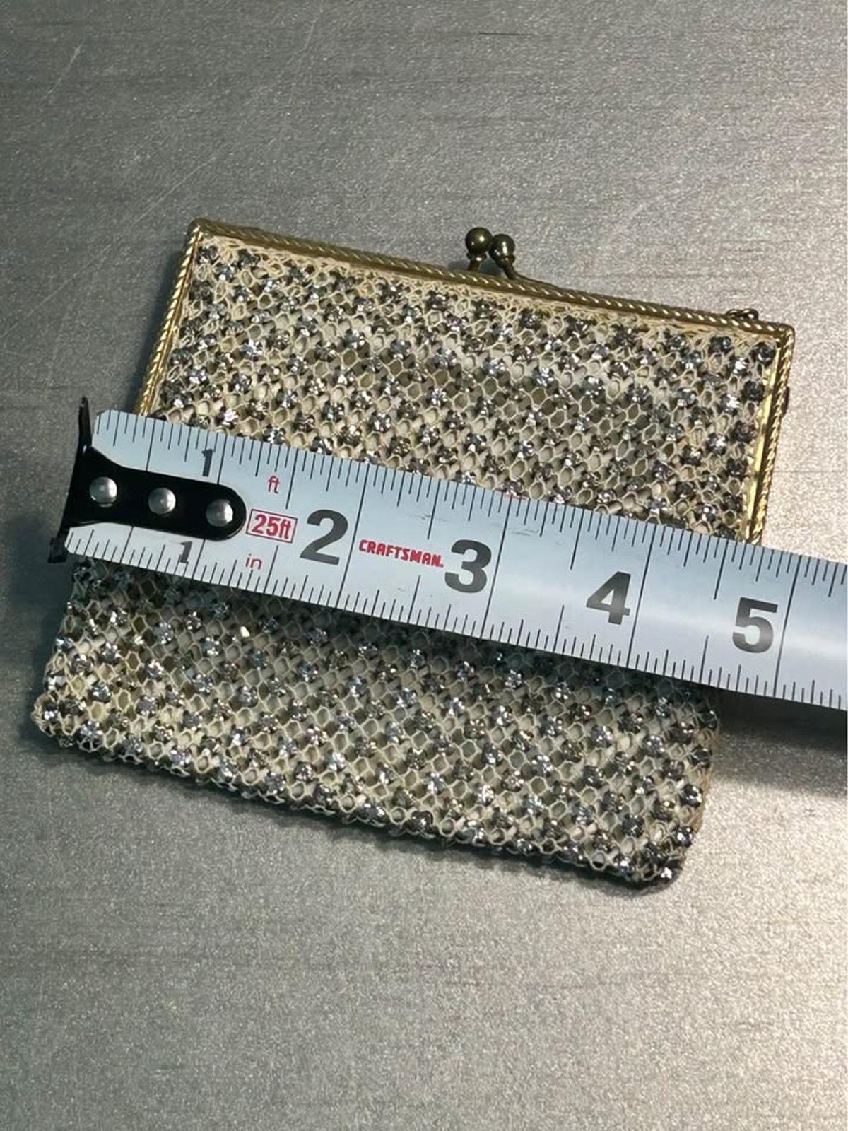 Vintage Rhinestone Mesh Evening Bag Etched Gold Tone Frame Satin Lined Purse