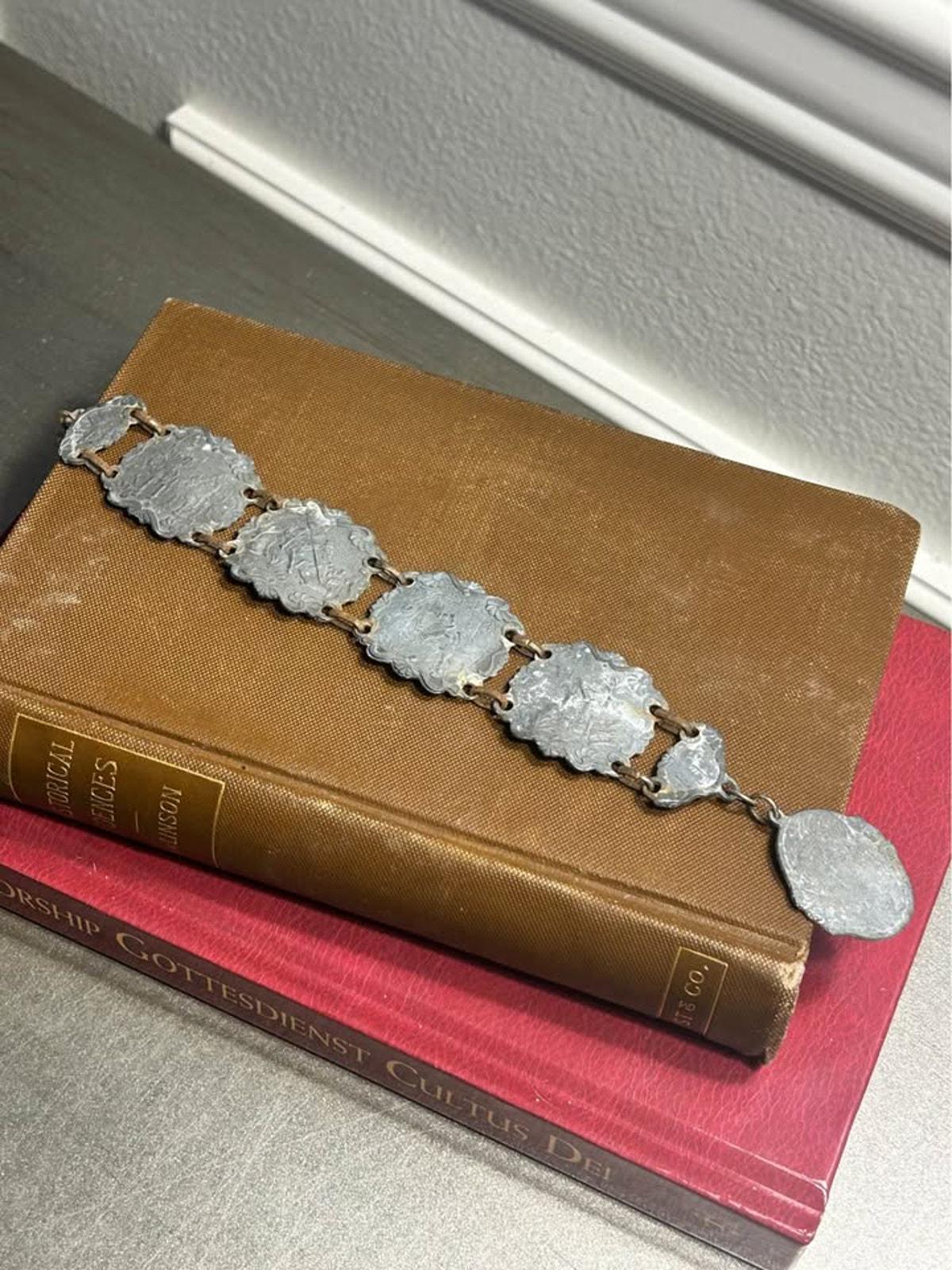 Vintage Mexican Silver Don Quixote Story Bracelet, Mid-Century Relief Panel Jewelry