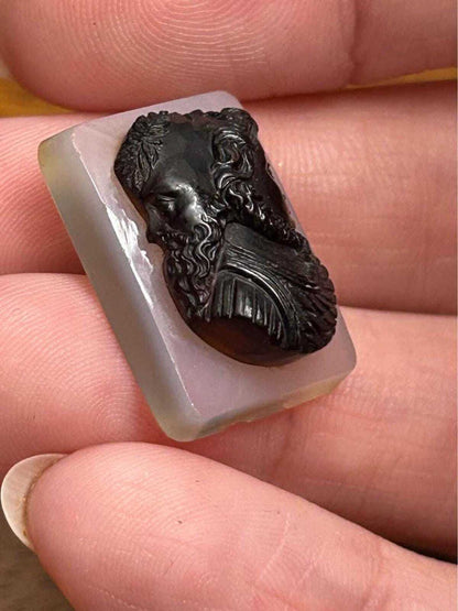 Antique Unmounted Sardonyx Hardstone Cameo Janus Double Head Profile