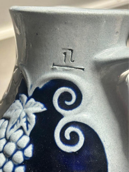 Vintage West German Cobalt Salt-Glazed Stoneware Wine Pitcher Pair
