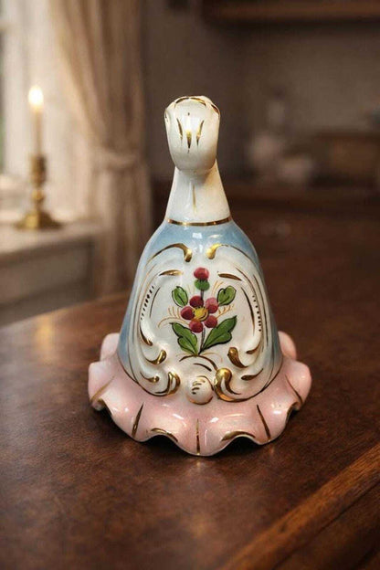 Mid-Century Hand-Painted Italian Floral Ceramic Bell