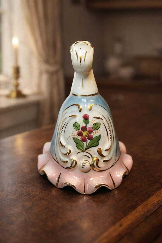 Mid-Century Hand-Painted Italian Floral Ceramic Bell