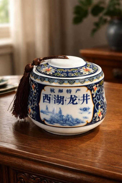 West Lake Longjing Porcelain Tea Caddy
