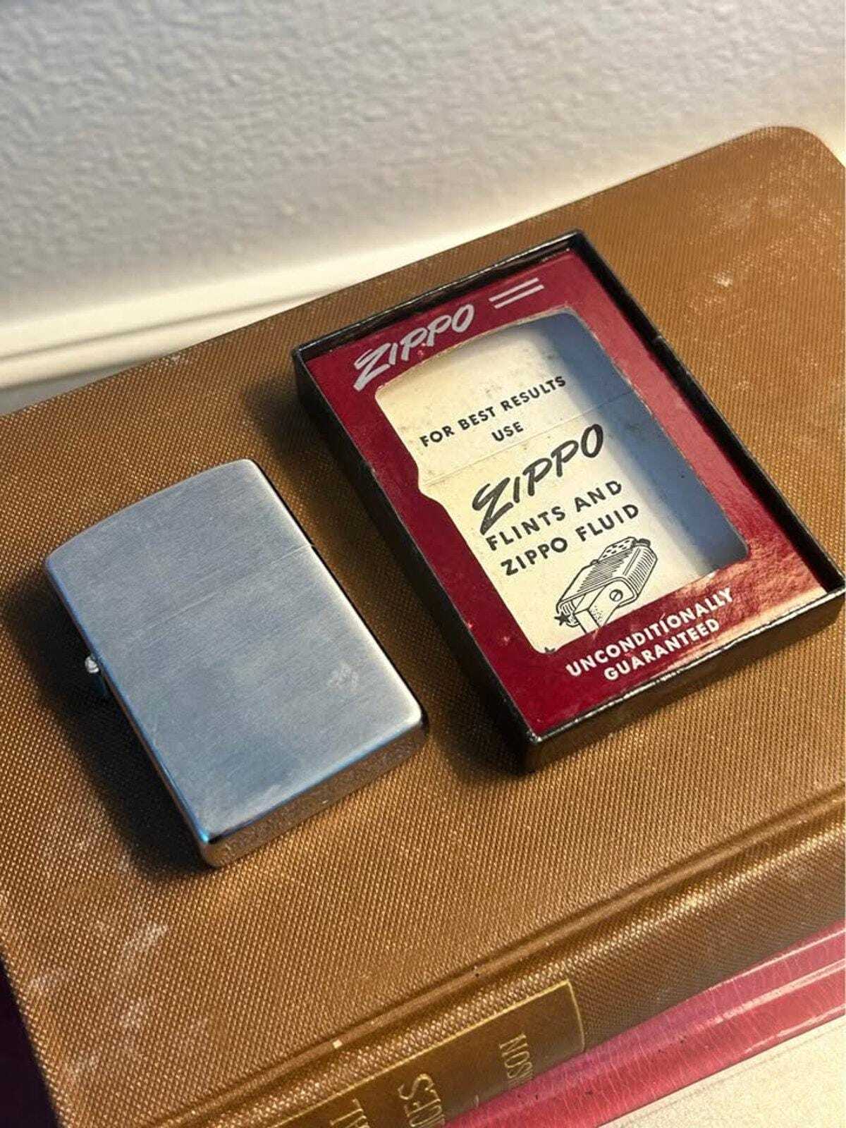 Vintage 1953-1955 Zippo Windproof Lighter in Original Candy Stripe Box | Brushed Chrome Pat. 2517191