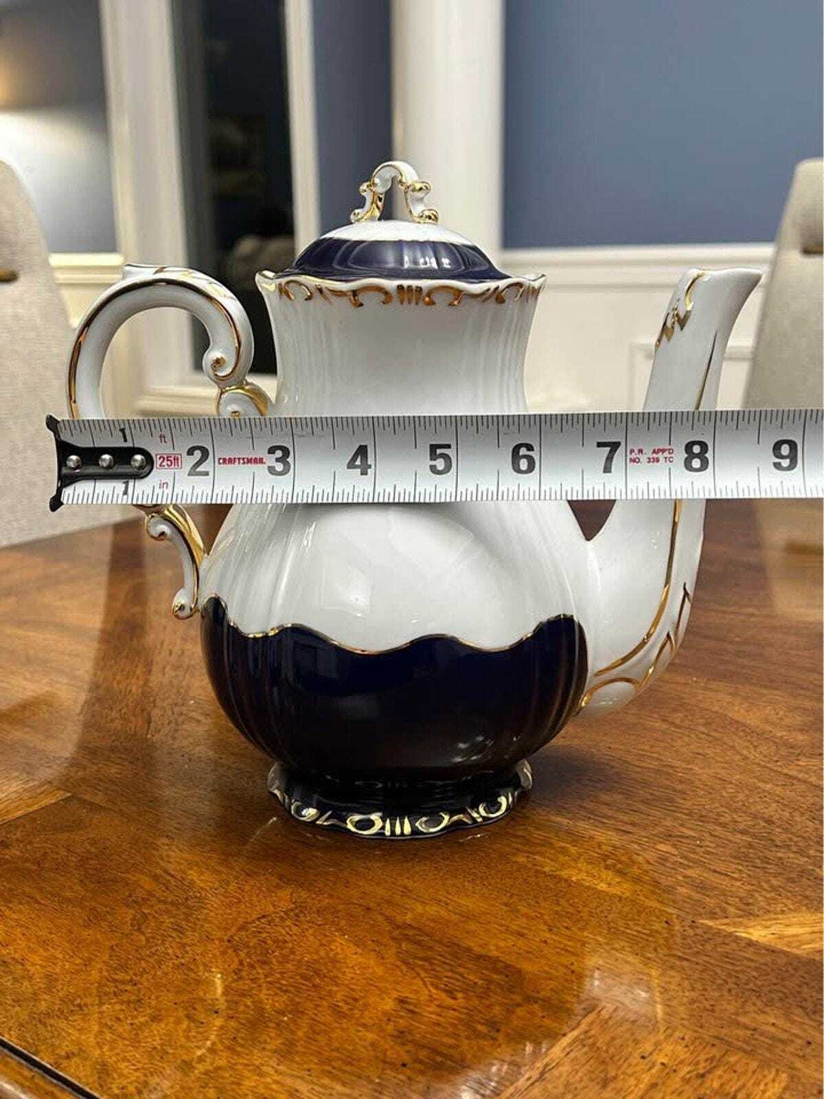 Vintage Zsolnay Pécs Hungary Cobalt Blue & Gold Porcelain Coffee Pot