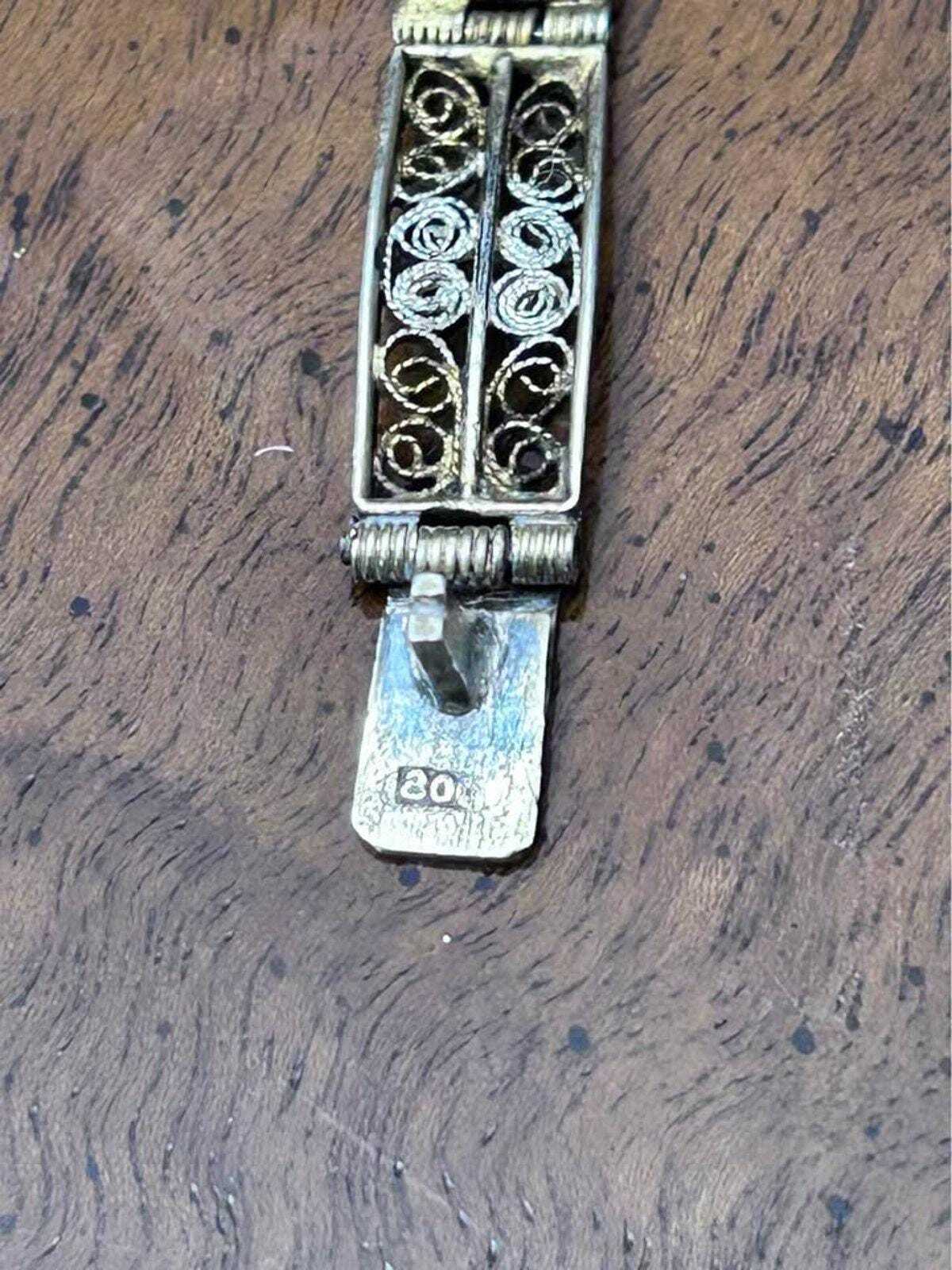 Antique Art Deco 800 Silver Filigree Hand Carved Shell Cameo Panel Bracelet