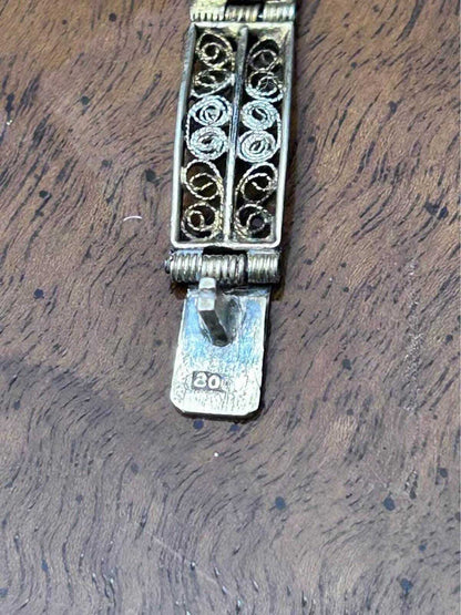 Antique Art Deco 800 Silver Filigree Hand Carved Shell Cameo Panel Bracelet
