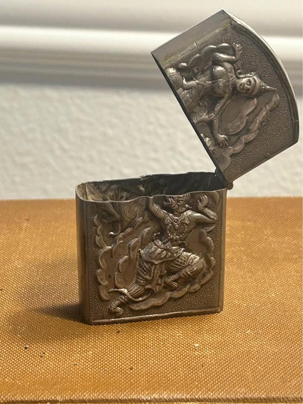 Vintage Siam Sterling Silver Repoussé Lighter Case Hanuman Ramakien