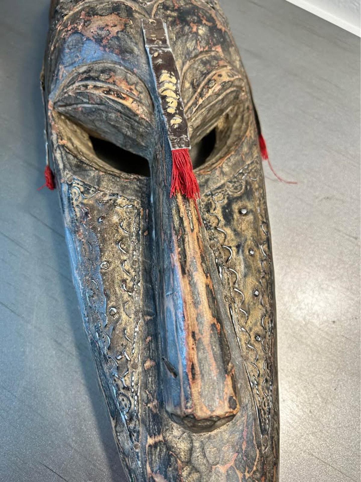 Mid-Century Bobo Sun Mask Burkina Faso - Hand-Carved Ceremonial Wood & Metal Inlay