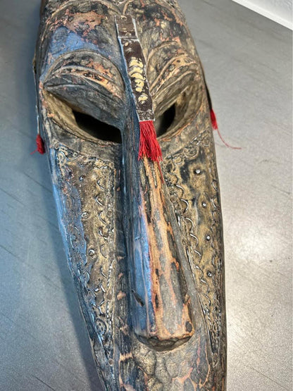 Mid-Century Bobo Sun Mask Burkina Faso - Hand-Carved Ceremonial Wood & Metal Inlay