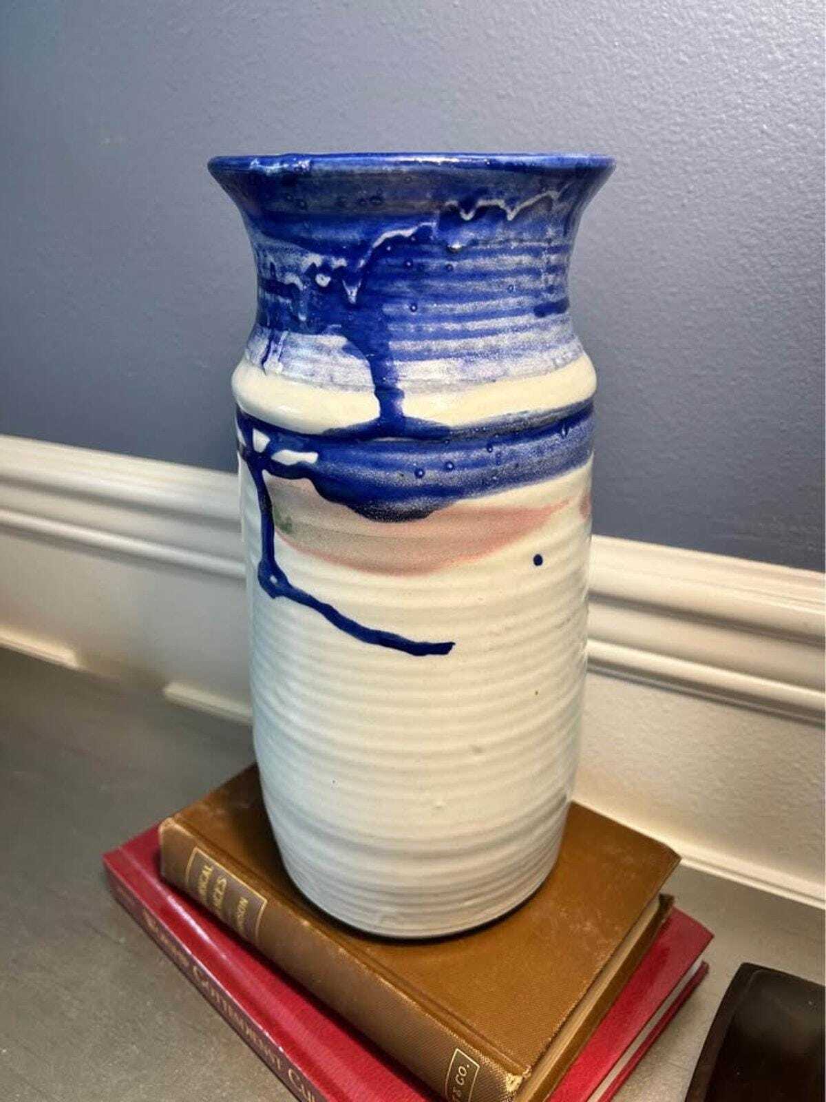 V. Keaveny Signed Studio Pottery - MCM Drip Glaze Stoneware