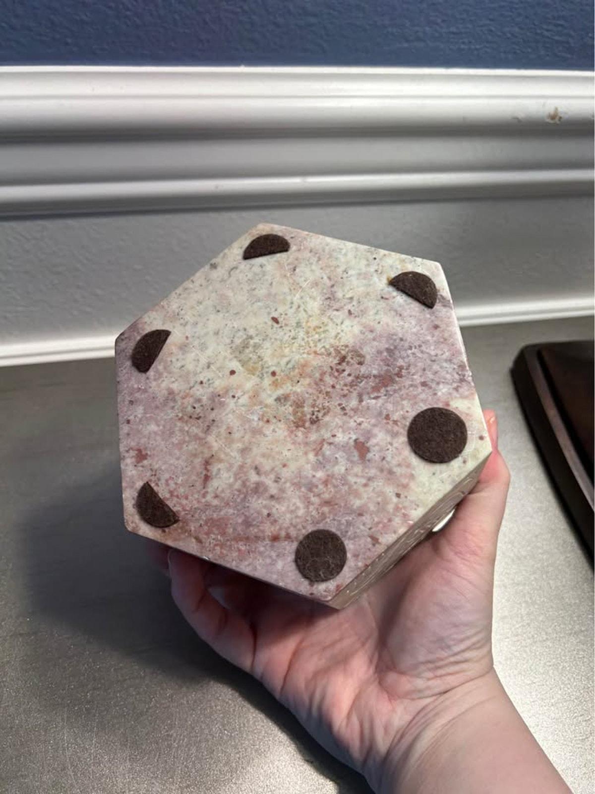Hand-Carved Soapstone Hexagonal Box with Elephant Relief