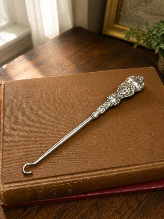 Antique Art Nouveau Sterling Silver Lady Portrait Button Hook
