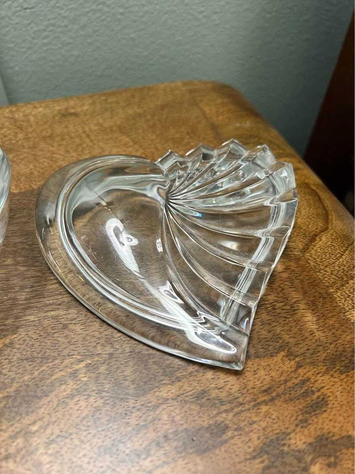 Gorham Germany Lead Crystal Ribbed Lidded Heart Trinket Box
