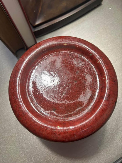 Vintage Oxblood Ceramic Candle Pedestal – Sang de Boeuf Art Pottery Holder