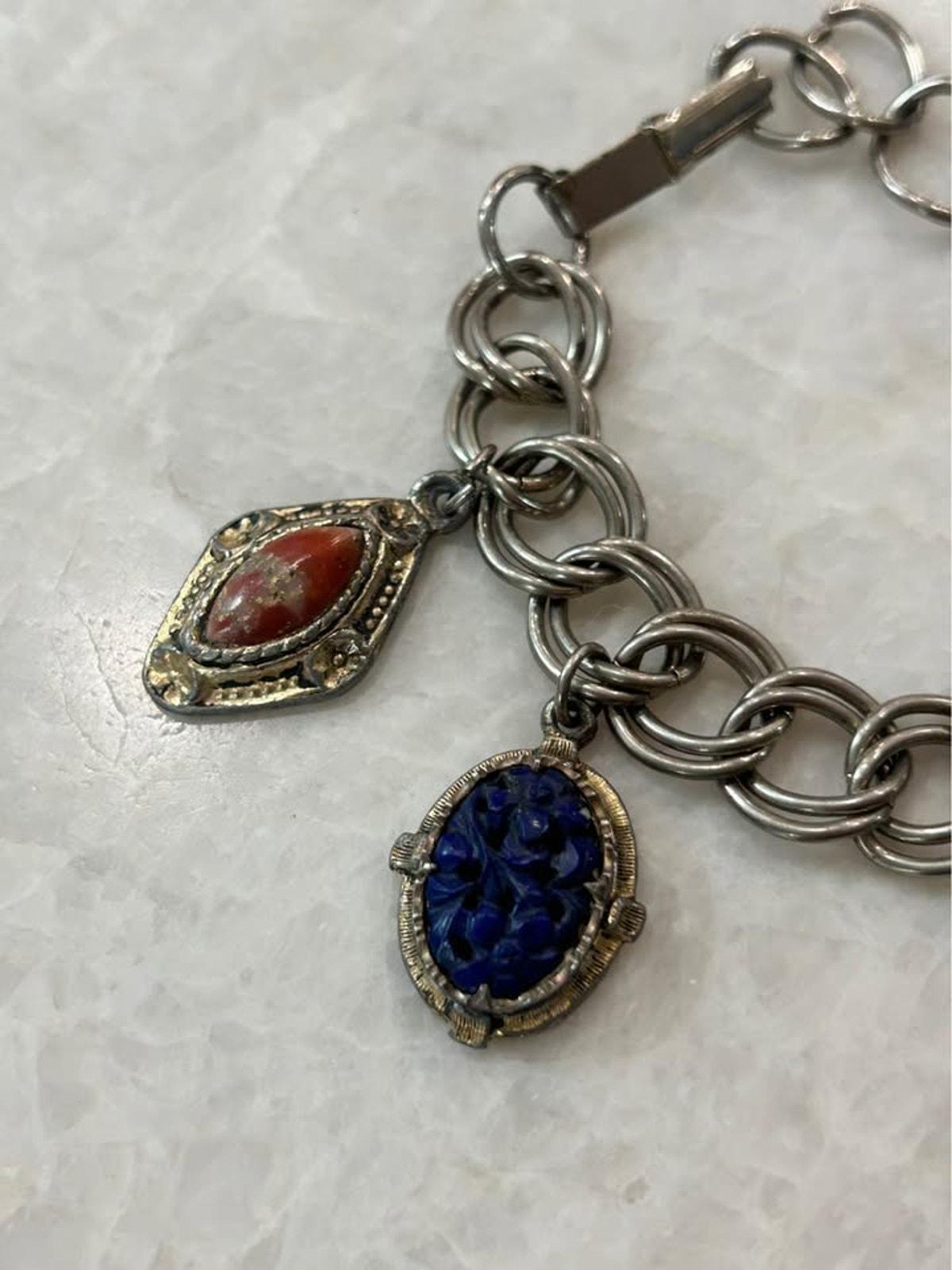 Vintage Mid Century Egyptian Revival Scarab and Intaglio Multi Charm Bracelet