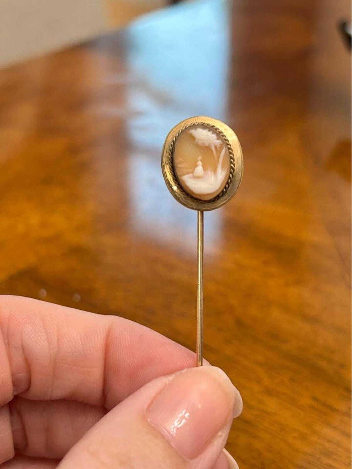 Antique Victorian Rebecca at the Well Scenic Cameo Stick Pin