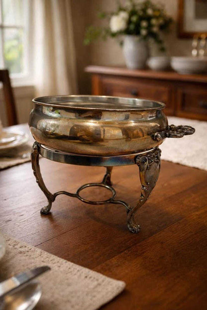 Vintage Silver Plated Chafing Dish – Victorian Revival Warming Stand