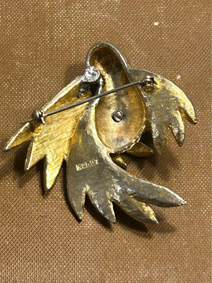 Vintage Sphinx London Bird Brooch, Gold Tone Blue & Green Enamel Pin, Numbered A2597
