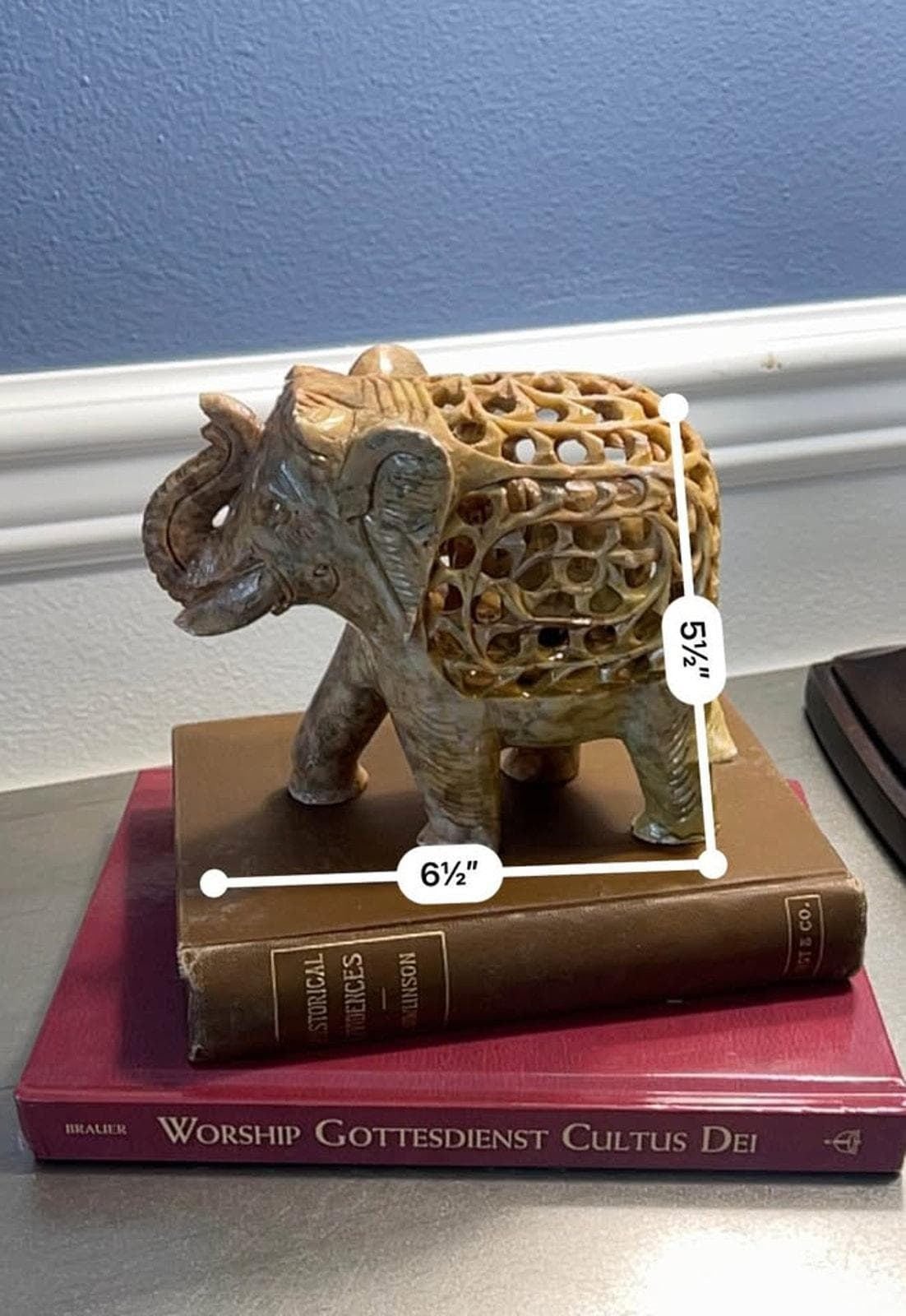 Vintage Hand-Carved Jali Soapstone Elephant Sculpture with Inner Baby Elephant
