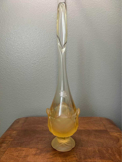 Viking Glass Amber Frosted Satin Lotus Bud Long Neck Swung Vase