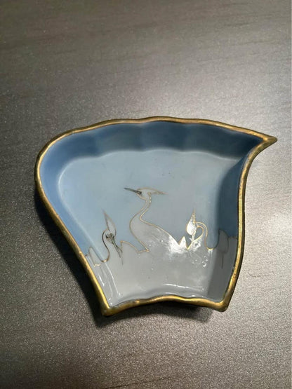 Antique Nippon Porcelain Fan Dish | Hand Painted Crane Moriage Motif