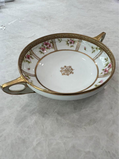 Antique Nippon Hand Painted Porcelain Two Handled Bowl - Morimura Noritake Pink Wild Rose