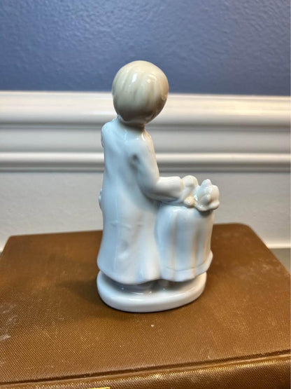 K's Collection Vintage Porcelain Young Veterinarian Figurine - Hand Painted Pastel Boy with Dog