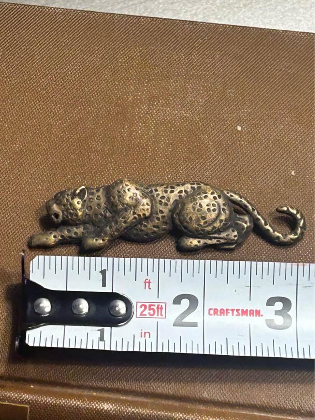 Vintage Brass Tone Crouching Leopard Brooch - 3 Inch